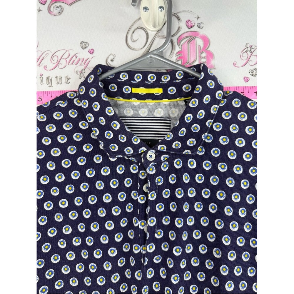 Ted Baker London Navy Polo with White & yellow Dot Motif button up - Picture 5 of 8